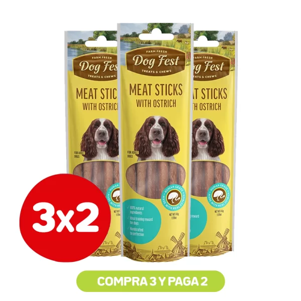 Pack 3x2 Dog Fest Barras de carne con avestruz 45 grs