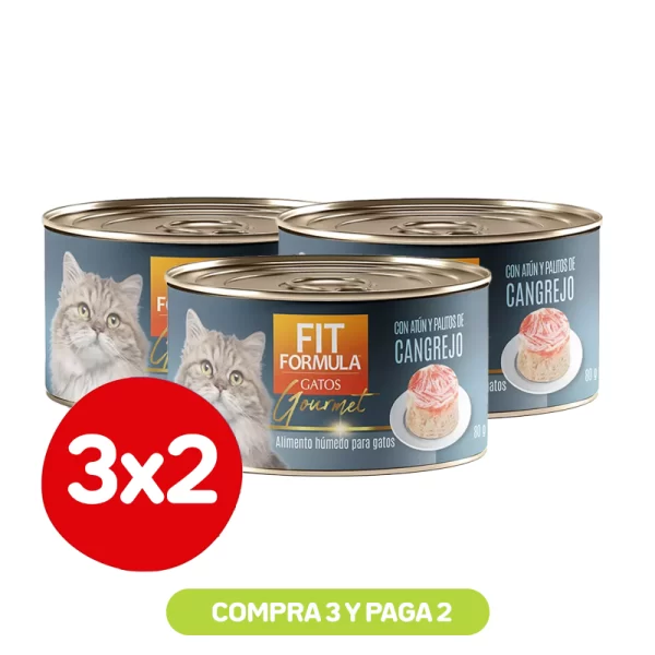 Pack 3x2 Fit Formula Lata para gato con palitos de cangrejo