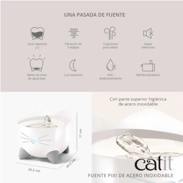 Catit Pixi Fuente Bebedera Acero Inoxidable