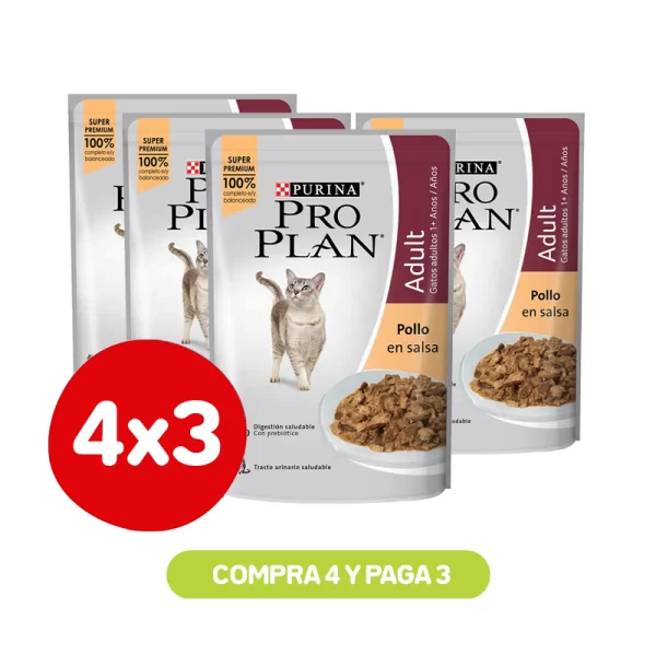 Pack 4x3 ProPlan Pouch Alimento Húmedo Gato Pollo 85 gr