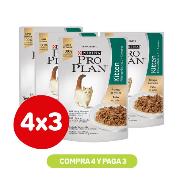 Pack 4x3 ProPlan Pouch Gato Gatitos Pollo 85 gr