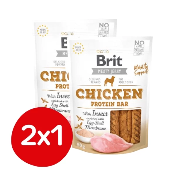 Pack 2x1 Brit Meaty Jerky Chicken Protein Bar 80 gr