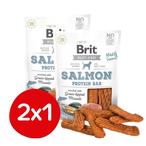 Pack 2x1 Brit Meaty Jerky Salmon Protein Bar 80 Gr