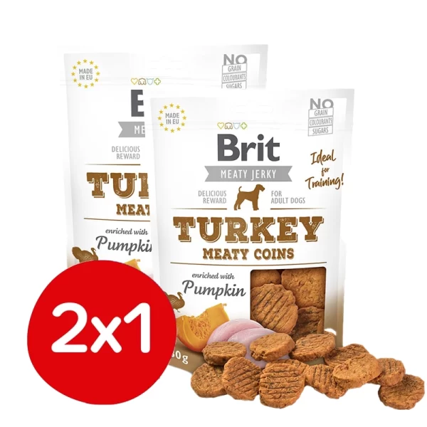 Pack 2x1 Brit Meaty Jerky Turkey Meaty Coins 80 Gr