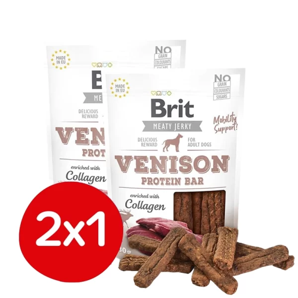 Pack 2x1 Brit Meaty Jerky Venison Protein Bar 80 Gr