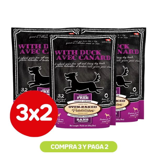 Pack 3x2 OVEN-BAKED Snack Para Perros Pato 227 Grs