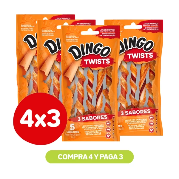 Pack 4x3 Dingo Snack Perro 3 Sabores Twists 5 Unidades