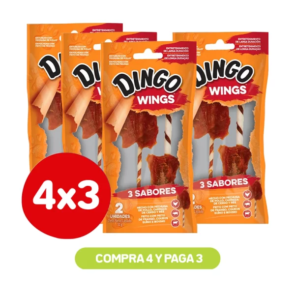 Pack 4x3 Dingo Snack Perro 3 Sabores Wings 2 Unidades