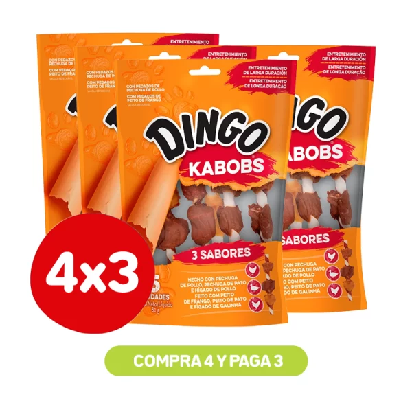 Pack 4x3 Dingo Snack para perro tres sabores Kabob 5 unidades