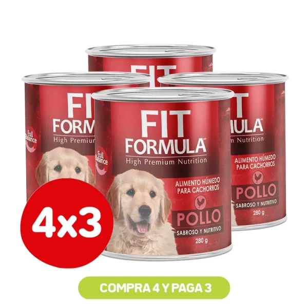 Pack 4x3 Fit Formula Lata para Perro Cachorro Pollo