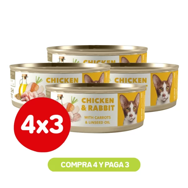 Pack 4x3 Lata Amity Gato Adulto Chicken And Rabbit 80 GR