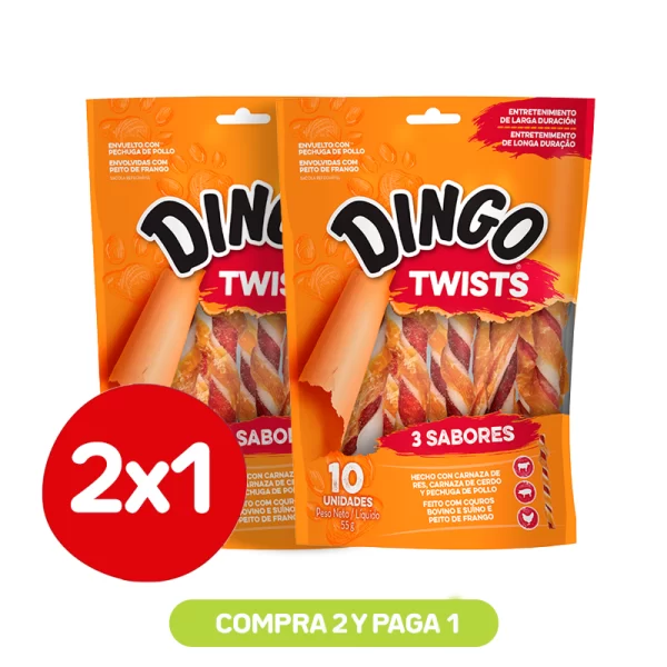 Pack 2x1 Dingo Snack Perro 3 Sabores Twists 10 Unidades