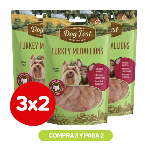 Pack 3x2 Dog Fest Medallones de Pavo 55 gr