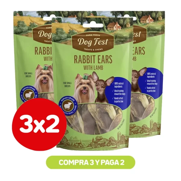 Pack 3x2 Dog Fest Orejas de Conejo con Cordero 55 gr