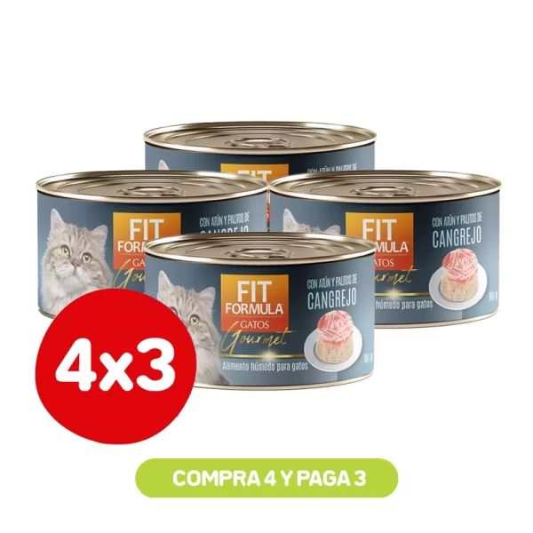 Pack 4x3 Fit Formula Lata para gato con palitos de cangrejo