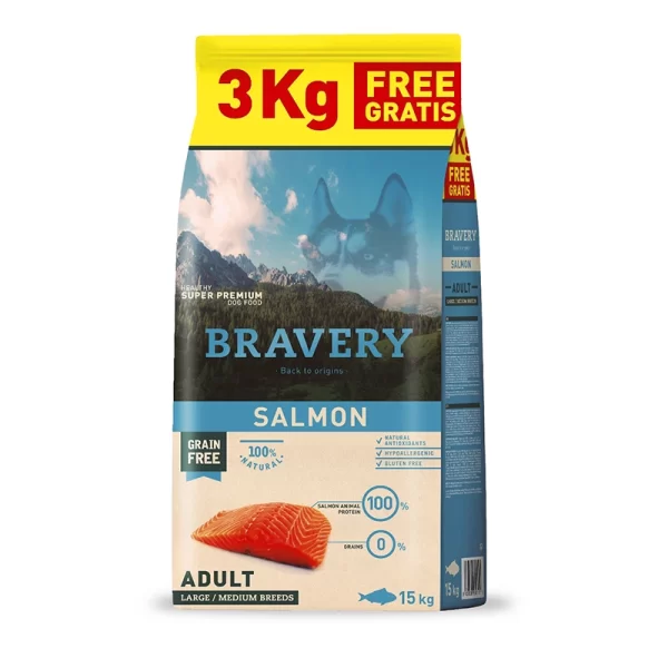 Bravery Salmón Perro Adulto Large Medium 12 Kg 3 Kg