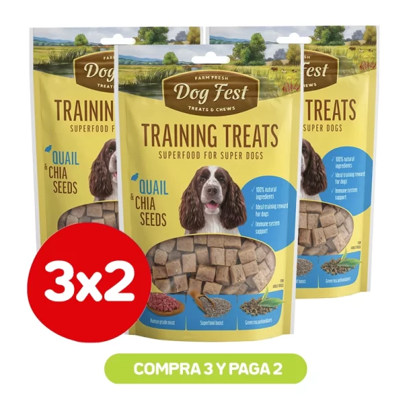 Pack 3x2 Dog Fest Training Snack Codorniz y Semillas de Chia 90 gr