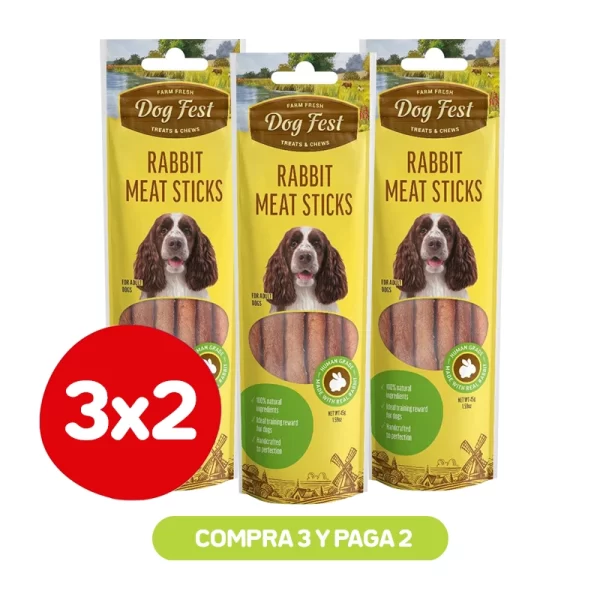 Pack 3x2 Dog Fest Sticks de Carne de Conejo 45 gr