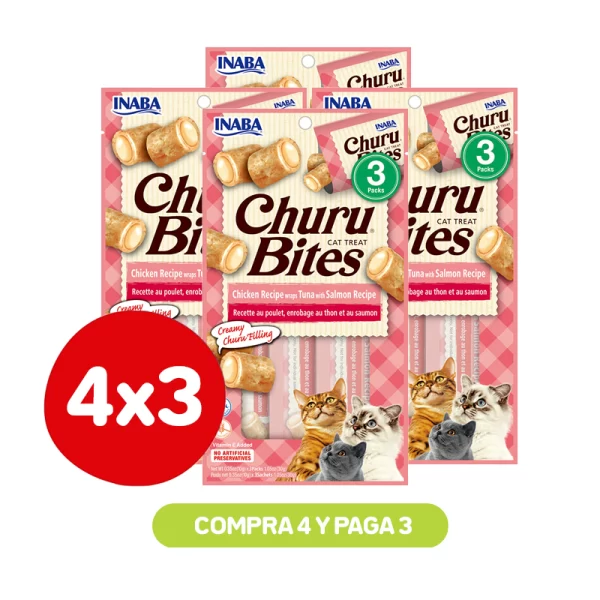 Pack 4x3 Churu Bites Chicken Wraps Tuna with Salmon 30 Gr