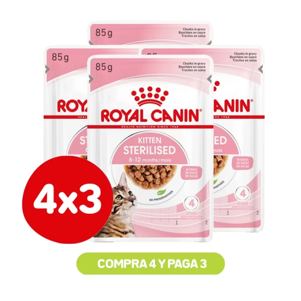 Pack 4x3 Royal Canin Kitten Sterilised Pouch 85 Gr