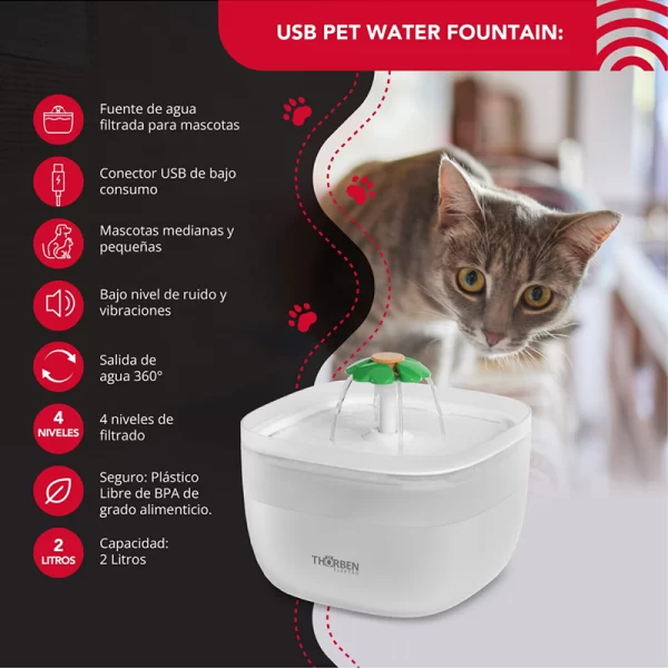 Thorben Fuente de Agua Eléctrica Thor Pet Water Fountain 2L