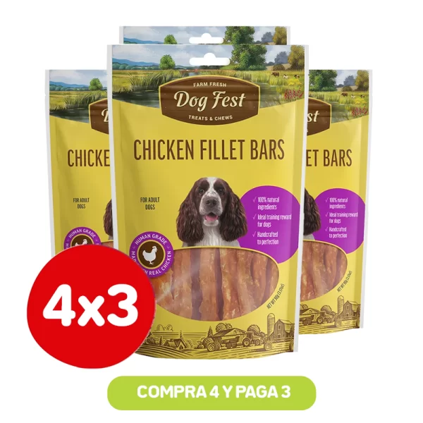 Pack 4x3 Dog Fest Barras de Filete de pollo 90 grs