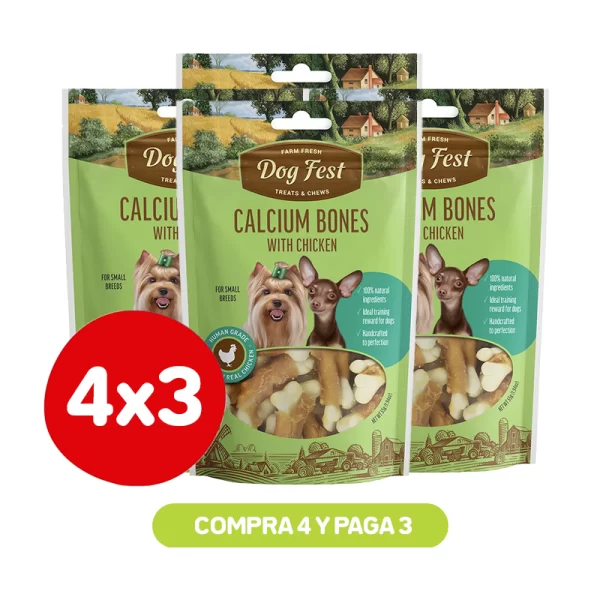 Pack 4x3 Dog Fest Huesitos de Calcio con Pollo 55 gr