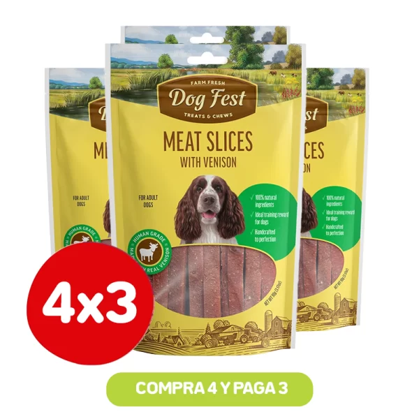 Pack 4x3 Dog Fest Snack Rebanadas de Venado 90 Grs