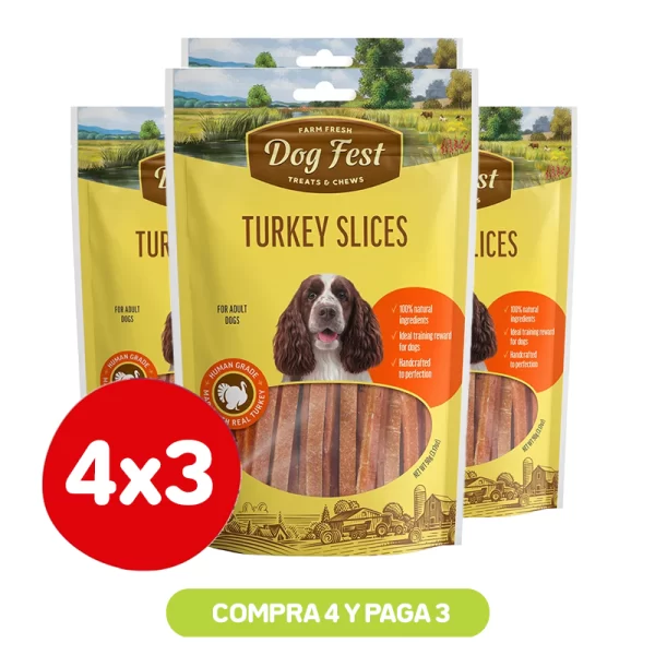 Pack 4x3 Dog Fest Snack Rebanadas de pavo 90 grs