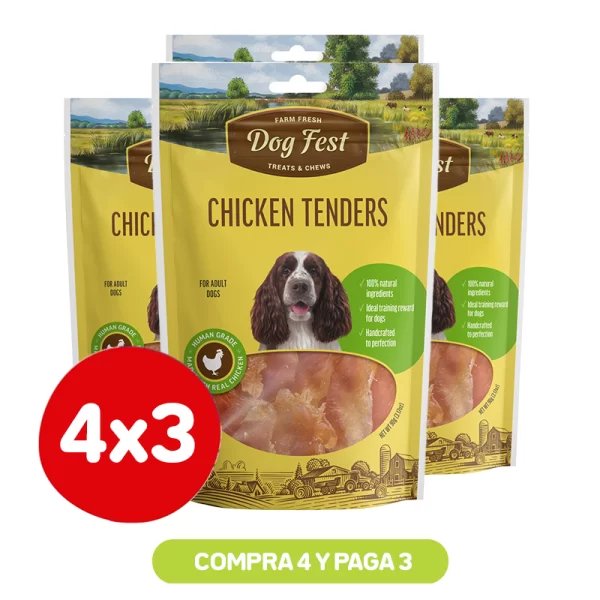 Pack 4x3 Dog Fest Snack Tiras de Pollo 90 gr