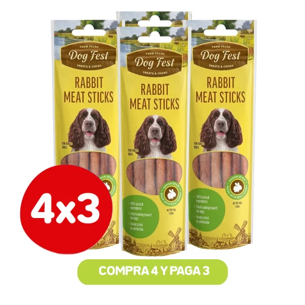 Pack 4x3 Dog Fest Sticks de Carne de Conejo 45 gr