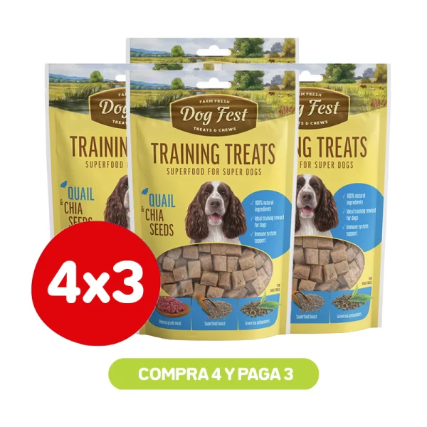 Pack 4x3 Dog Fest Training Snack Codorniz y Semillas de Chia 90 gr