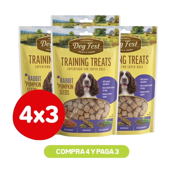 Pack 4x3 Dog Fest Training Snack Conejo y Semillas de Calabaza 90 gr