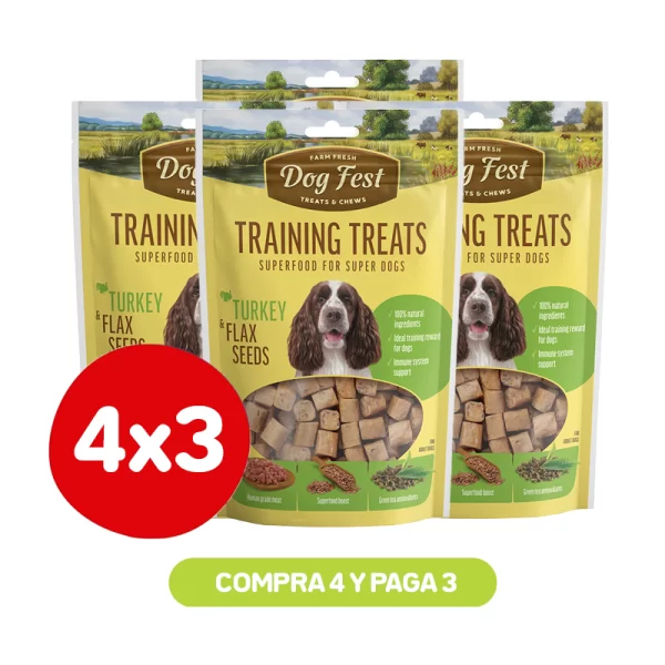 Pack 4x3 Dog Fest Training Snack Pavo y Semillas de Linaza 90 gr