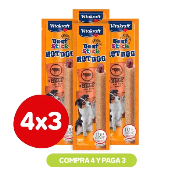 Pack 4x3 Vitakraft Beef Stick Hot Dog 30 Gr