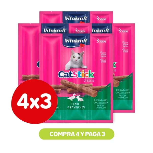 Pack 4x3 Vitakraft Cat Stick Duck & Rabbit 18 Gr