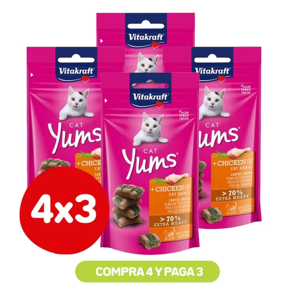 Pack 4x3 Vitakraft Cat Yums Chicken & Cat Grass 40 Gr